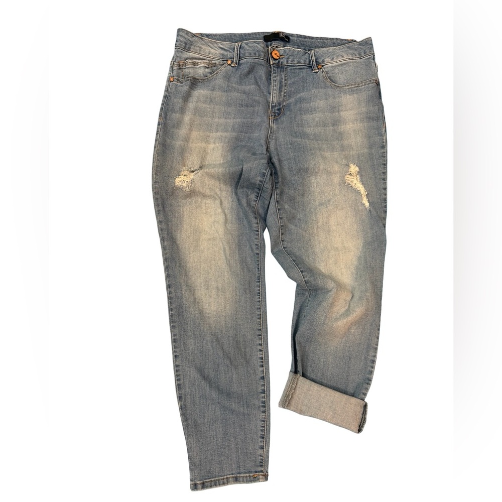 1822 Denim Distressed Jeans Size 16 Light Wash Stretch Mid Rise 36x28